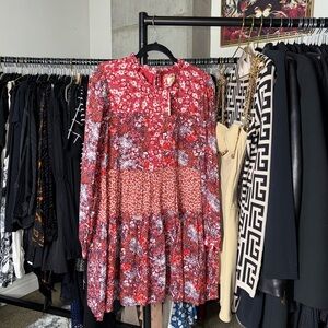 Maeve Anthropologie Esther Mixed Floral Tiered Tunic Shift Dress Petite SP New